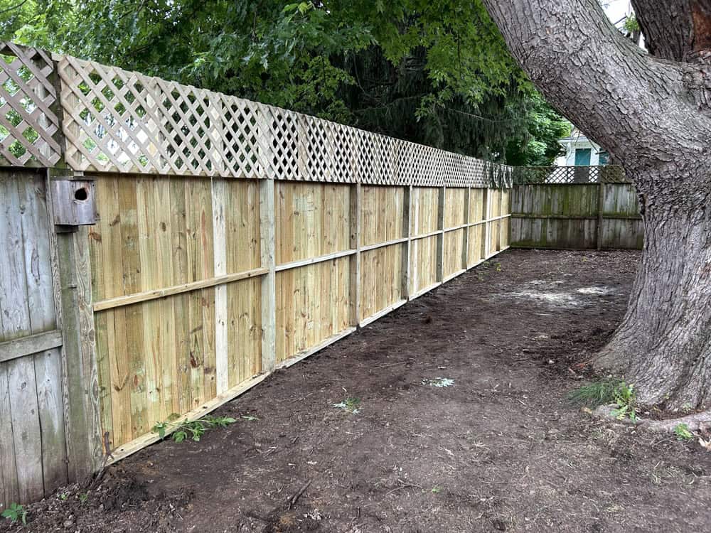 replaced section of wooden fence