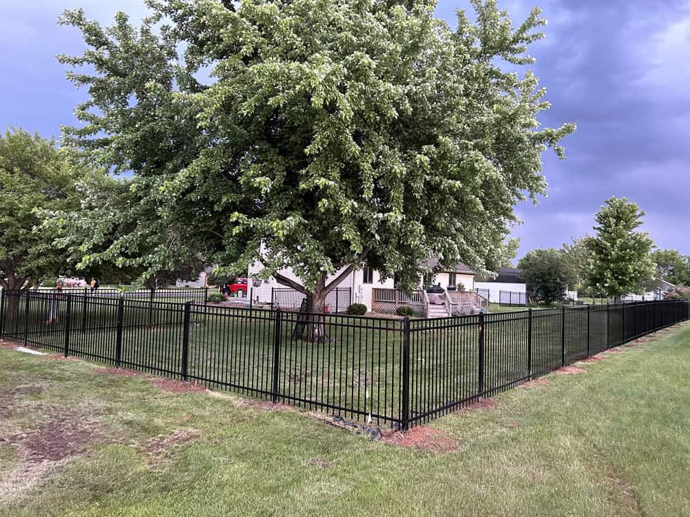 black steel fencing set up around the perimeter of a La Crosse area home